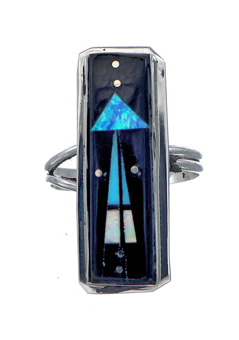 Genuine Sterling Silver Navajo Adjustable Multicolor Inlay Ring Size 8, 9, 10, NX11758